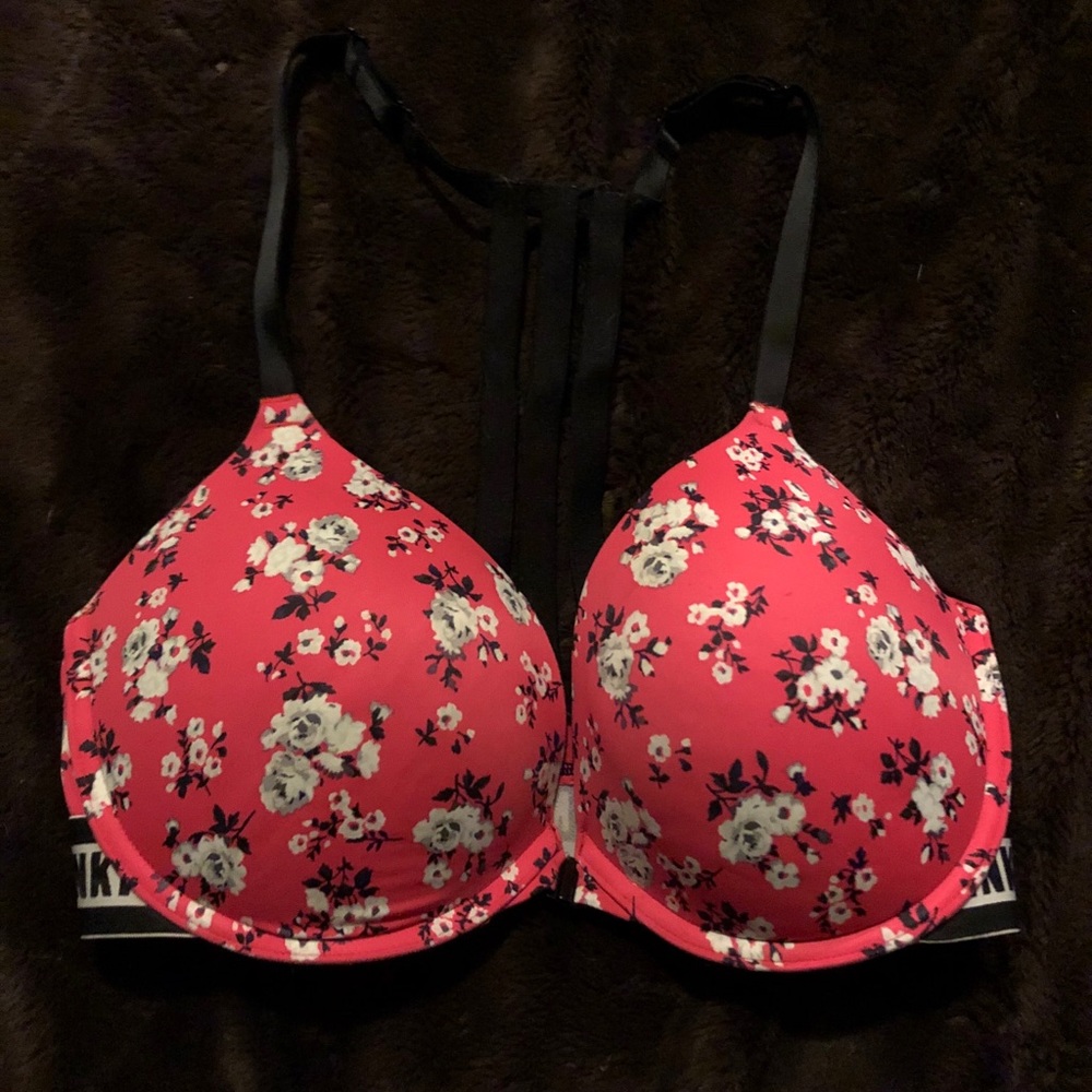 Red / floral PINK racer back bra